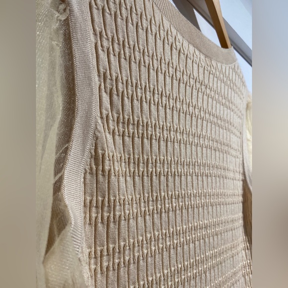 🛑 SOLD MAEVE Anthropologie L Cream Blouse Sheer Balloon Ruffle Trim Sleeves - Picture 7 of 12